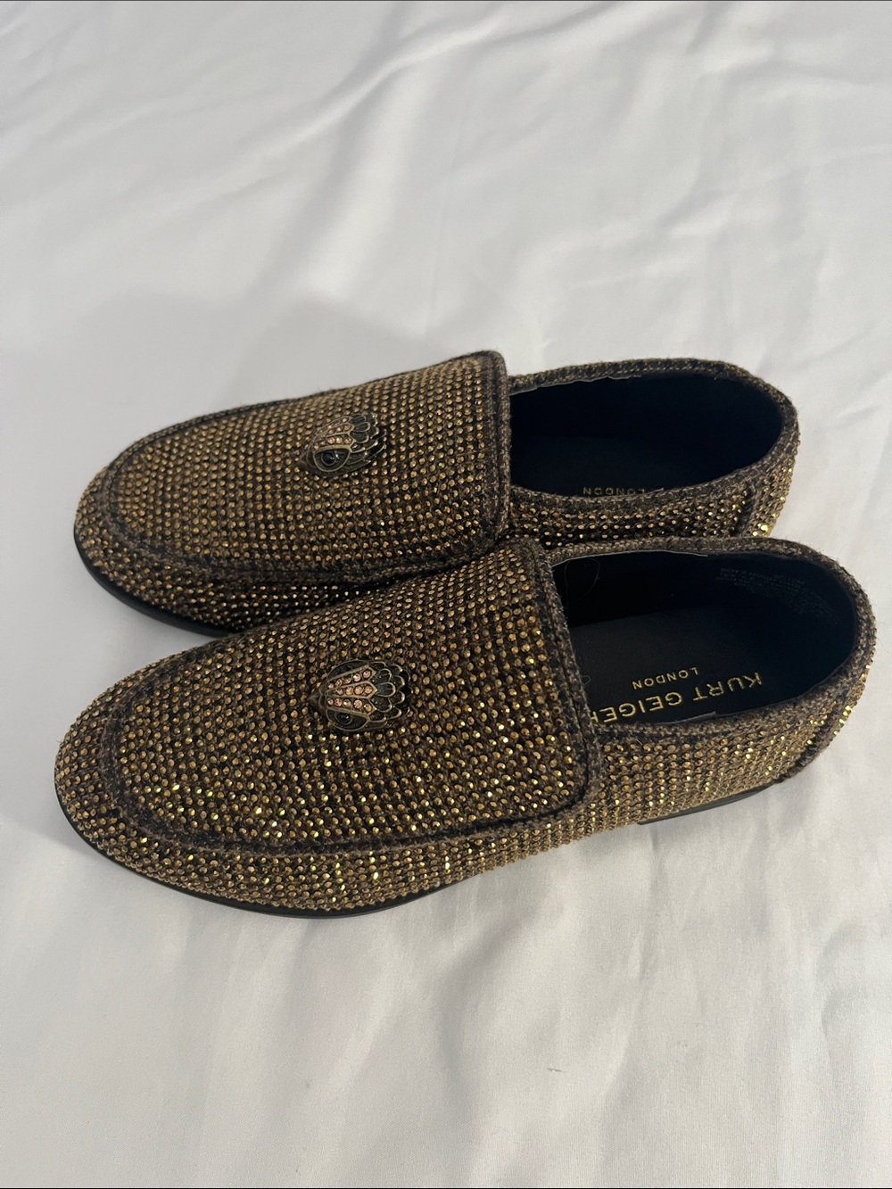 Kurt Geiger Bronze Crystal-Embellished Slip-On Loafers